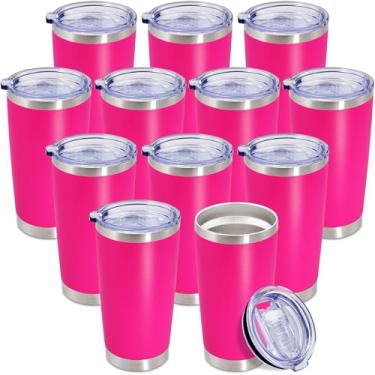 Imagem de AEPDTD Copos a granel de 590 ml de aço inoxidável com tampa com isolamento a vácuo de parede dupla canecas de café revestidas com pó adequado para copos de carro para bebidas quentes e frias - rosa