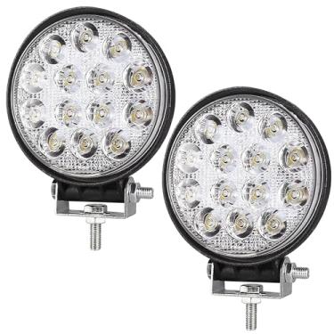 Imagem de JEEFHO Barra de luz redonda LED 2 peças 10,9 cm 42w 14000LM Spot Light Pod Off Road Fog Driving Roof Bar Bumper para caminhão equipamento veículo Pickup UTV ATV carrinho de golfe