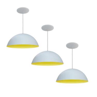 Imagem de Kit 3 Luminária Pendente Meia Lua 34cm Com Interior Amarelo Com Fiação