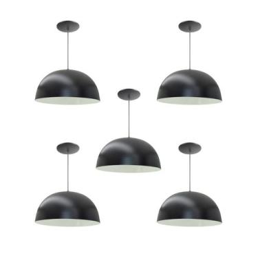 Imagem de Kit 5 Luminária Pendente Meia Lua 24cm Com Interior Branco Brilho Fiaç