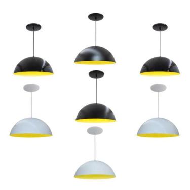 Imagem de Kit 7 Luminária Pendente Meia Lua 40cm Interior Amarelo Com Fiação 110
