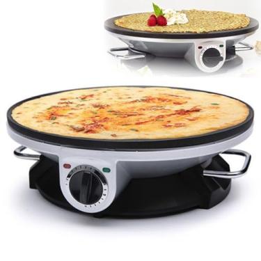 Imagem de Panela de grelha de temperatura ajustável, máquina de panqueca redonda de aço inoxidável 1200W, 1,77 kg, máquina de crepe elétrica de 33 cm, antiaderente, com alça, ferramenta de fazer tortilhas, para