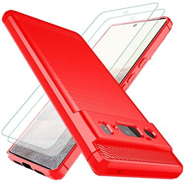 Imagem de Osophter Capa para Pixel 6 Pro, capa para Google 6 XL com 2 películas protetoras de borracha TPU flexível com absorção de choque para celular para Google Pixel 6 Pro (vermelho)