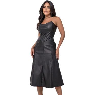 Imagem de saia feminina midi de material sintético cintura alta gode - dolshop, 