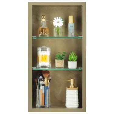 Imagem de Nicho Para Banheiro Em Porcelanato Polido Com Prateleira De Vidro  (Ca