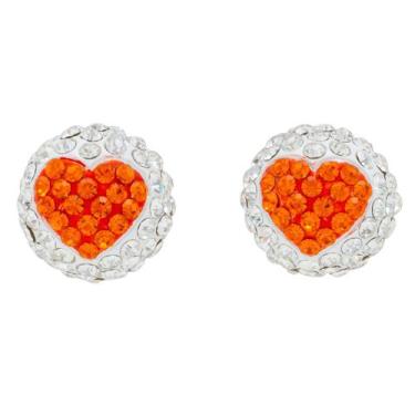 Imagem de Brinco Strass Bolinha Coração BC2700 - Akasaki, Prateado, Laranja