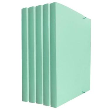 Imagem de Kit 5 Pastas Aba Elástico Ofício Lombo 2cm Linho Serena Dello, Verde P