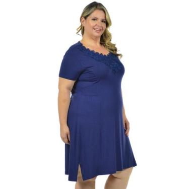 Imagem de Vestido Inglês Plus Size Fenomenal, Azul marinho, 46