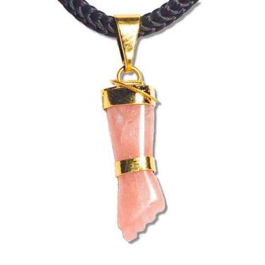 Imagem de Colar Mini Figa Pedra Quartzo Rosa Montagem Dourado - CristaisdeCurvel