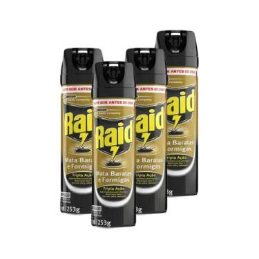 Imagem de Kit 4 Mata Baratas e Formigas Raid Aerossol Base Água 420ml