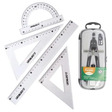 Imagem de Kit Compasso técnico Precision e Jogo Geometrico esquadro transferidor