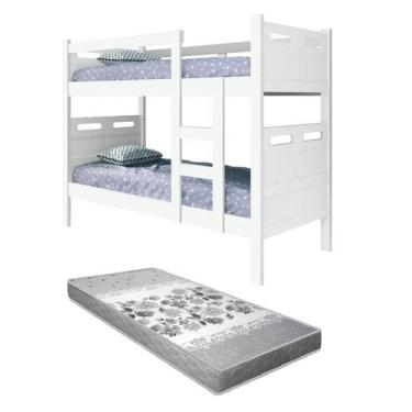 Imagem de beliche solteiro jaspe mdf que vira duas cama branco com 1 colchao D33