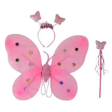 Imagem de Kit Asa De Borboleta Com Tiara Varinha e Luzes Led