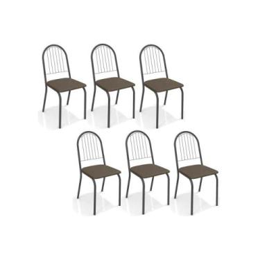 Imagem de Cadeira de Cozinha Noruega 2C077 Kit 6 Un Preto Fosco/Marrom 21 - Kapp