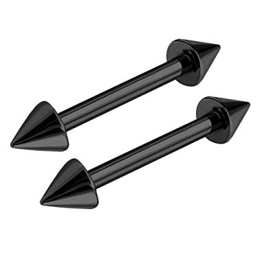 Imagem de 2 peças de titânio G23 anodizado preto calibre 16 3/8 10 mm brincos de barra reta piercing joia hélice cartilagem 3 mm cone M11083