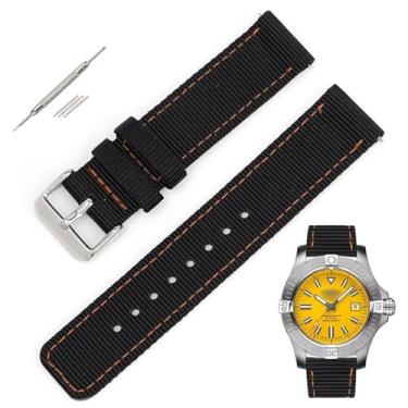 Imagem de Generic Pulseiras de nylon de lona de liberação rápida para relógios Breitling, pulseira de relógio de nylon de substituição para relógios Breitling - várias cores (24 mm, preto - laranja)