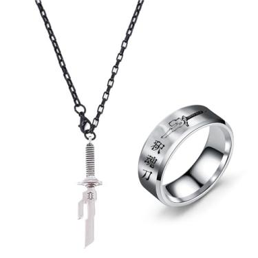 Imagem de JHJEWH Toji Fushiguro Conjunto de colar de espada anime cosplay arma colar e anel para cosplay Toji Fushiguro