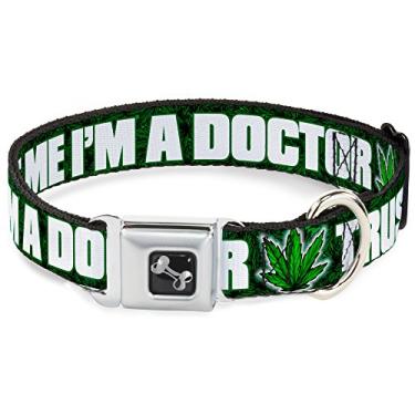 Imagem de Coleira para cachorro Osso - Trust Me I'm A Doctor Maconha Haze Leaf Verdes Branco - Grande 38-66 cm