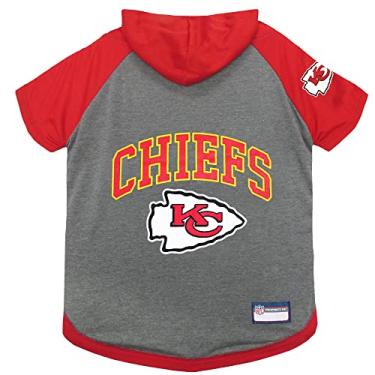 Imagem de Pets First Moletom com capuz NFL Kansas City Chiefs para cães e gatos | Camiseta com capuz para cães licenciada futebol NFL | Camiseta esportiva com capuz para animais de estimação | Camisa esportiva