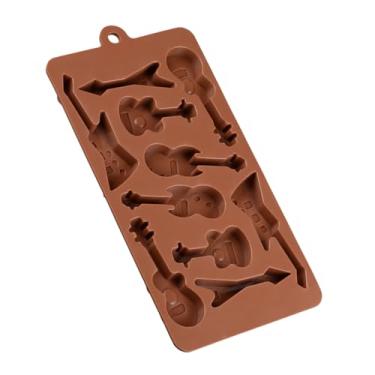 Imagem de BESTonZON Moldes de silicone para chocolate, moldes de silicone de 10 cavidades para lanches e gelo, moldes de cozimento em forma de guitarra baixo, formas de cubos de gelo, moldes de chocolate de