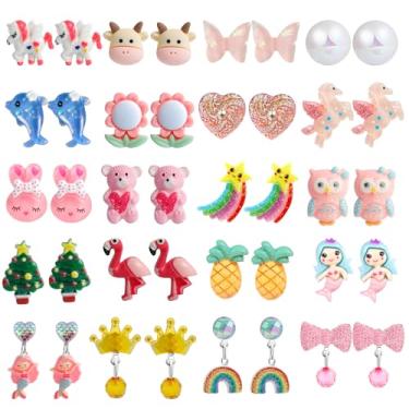 Imagem de DEVIENG Conjunto de brincos de clipe hipoalergênico, adequado para meninas de 4 a 12 anos, lindos clipes pequenos em brincos, joias e presentes, Small, Resina, Sem pedra preciosa