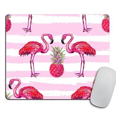 Imagem de Padrão tropical de verão com flamingo e abacaxi Mouse Pad - Mouse pad rosa - retângulo - Mousepad flamingo - acessórios de escritório abacaxi decoração de casa