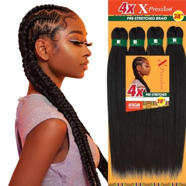 Imagem de Sensationnel Xpression Prestretched Braiding Hair - 4X Xpression 38 Polegadas Kanekalon Fiber Flame Retardant Smooth Yaki Braid - 4X X-Pression 38 Polegadas (1 Pacote, 1 Preto Azeviche)