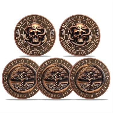 Imagem de RYUKENLM Pacote com 5 Moedas Memonto Mori Crânio Desafio Moedas Token Lembrete Estoico Diário Moedas EDC para Presentes Inspiradores Diários