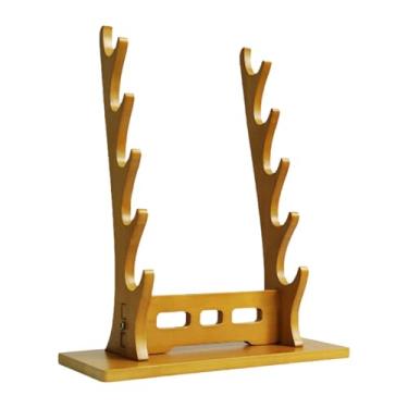 Imagem de Amagogo Suporte para exibição de espadas de samurai, suporte para espadas, base horizontal decorativa clássica, suporte para espadas medievais, cabide para , Marrom 5 Camadas