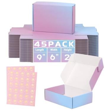 Imagem de DERZIFUN Caixas de transporte de 9 "x6" x 2 ", 45 pacotes, caixas de papelão ondulado, caixas de embalagem de transporte gradiente roxo para pequenas empresas