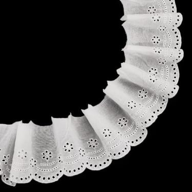 Imagem de MAYJOYDIY 5 metros de algodão branco ilhós acabamento em renda floral bordado babados fita de acabamento de renda para artesanato faça você mesmo, costura, embrulho de presente, decoração de casa