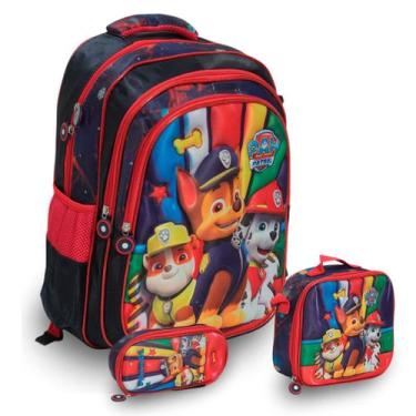 Imagem de Kit Mochila Infantil Masculina Patrulha Canina Costas Tam G - Plike