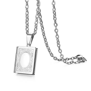 Imagem de OIDEA Colar com medalhão para mulheres e homens: colar com medalhão de foto de livro religioso vintage de aço inoxidável com fotos e joias e presentes, 22 inch Chain, Aço inoxidável, Sem Pedra