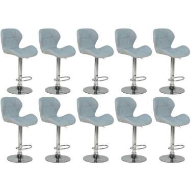 Imagem de Kit 10 Banquetas Slim Estofada Giratória Com Regulagem De Altura - Cinza