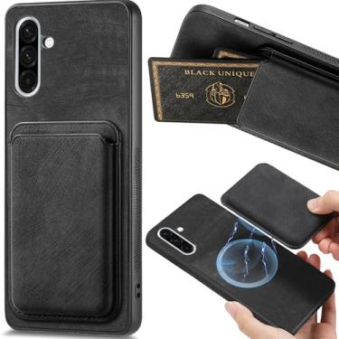 Imagem de Ephoou Capa magnética para Samsung Galaxy A56 com compartimento destacável para cartão de crédito, capa ultrafina de couro PU slim fit resistente a arranhões para Samsung Galaxy A56. TCK-Retro preto