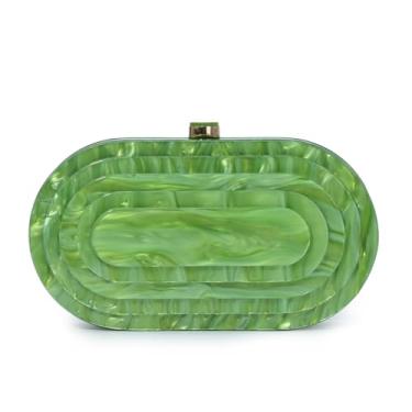 Imagem de Fecialy Bolsa clutch de acrílico para noite feminina em forma de concha bolsa tiracolo formal para festa de casamento, Verde