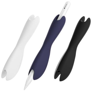 Imagem de Pacote com 3 capas de silicone compatíveis com Apple Pencil Pro, modelo USB-C de 1ª/2ª geração e modelo USB-C, design ergonômico de cabeça dupla, carregamento magnético e suporte duplo, branco, preto,