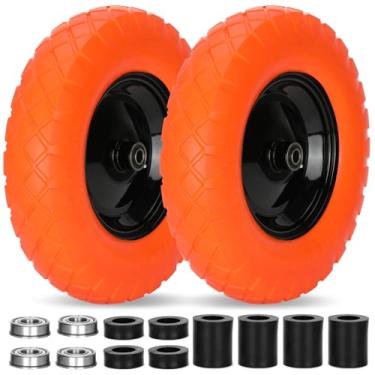 Imagem de Pontuss Rodas e pneus de carrinho de mão planos gratuitos de 40.6 cm, pneus sólidos de 4,80/4,00-8 com rolamentos de 5/20.3 cm e 3/10.2 cm, ajuste universal para carrinhos de mão/reboque de jardim