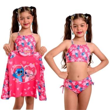 Imagem de Kit Conjunto 3 Peças Biquíni E Blusa Proteção Uv 50 Infantil Juvenil 2