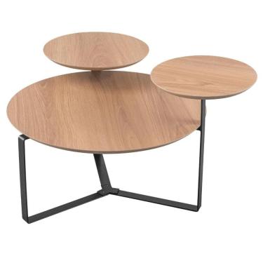 Imagem de Mesa De Centro Industrial Chanfrada Artesano 83 Cm (larg) 3 Tampos Mdp Hanover (mel) Pé Aço Preto