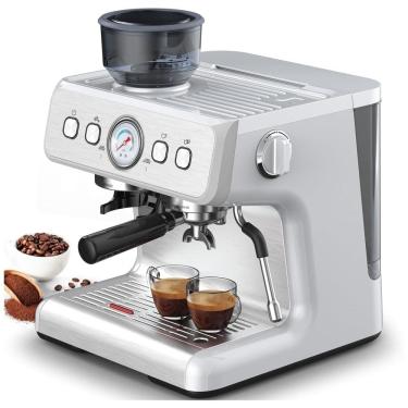 Imagem de Máquina de Café Expresso Profissional  15 Bar com Moedor Embutido, Bocal de Leite e 2 Bicos, 110V 1350W, Joy Pebble, Prata