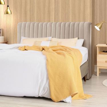 Imagem de Cabeceira Cama Box Queen 1,60m Estofada Havai Veludo Bege