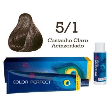 Imagem de Coloração Color Perfect 5/1 Castanho Claro Acinzentado + Oxi 20 Wellox