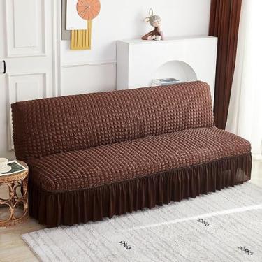 Imagem de Capa de futon sem braços com saia de babados, sofá-cama futon altamente elástica(Brown,Small (120-145cm))