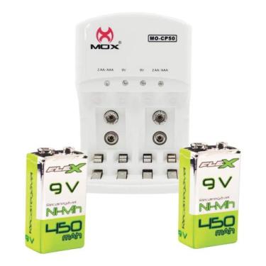 Imagem de Kit Carregador Bivolt + 2 Baterias 9V Recarregavel Pilha Retangular 45