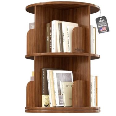 Imagem de Mihoho Estante giratória, prateleira giratória de 2 andares, organizador de livros giratórios, estante de canto para estudo, escritório, quarto, sala de estar (dois andares)