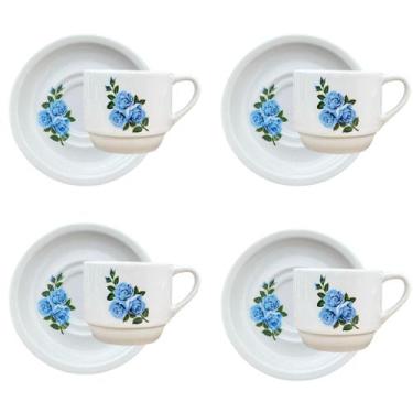 Imagem de Jogo 4 Xicaras Café/Chá hotel 200ml Empilháveis Flor Azul - Antilope D