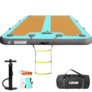 Imagem de AWSUM Base flutuante inflável, plataforma de natação inflável de 2,4 m/3 m para lago, tapete de água inflável de EVA antiderrapante, bote flutuante para piscina, praia, oceano