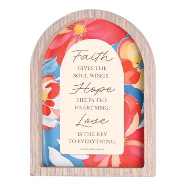 Imagem de Dicksons Faith Gives The Soul Wings 1 Corinthians 13:13 cinza lavagem de madeira e vidro para mesa ou arte de parede para pendurar 38 x 29 cm