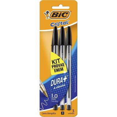 Imagem de Caneta Esferográfica Cristal Dura Mais Ponta Média 1.0mm 3 Un Bic Corpo Hexagonal